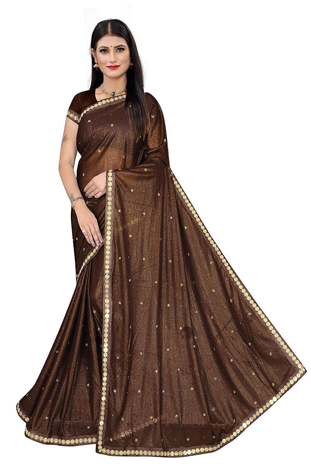 Elegant Orange Georgette Saree with Mirror Work Border