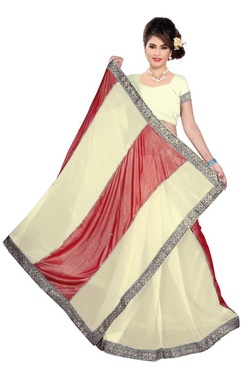 Elegant Cream & Maroon Designer Saree with Sequin Border – Party & Festive Wear