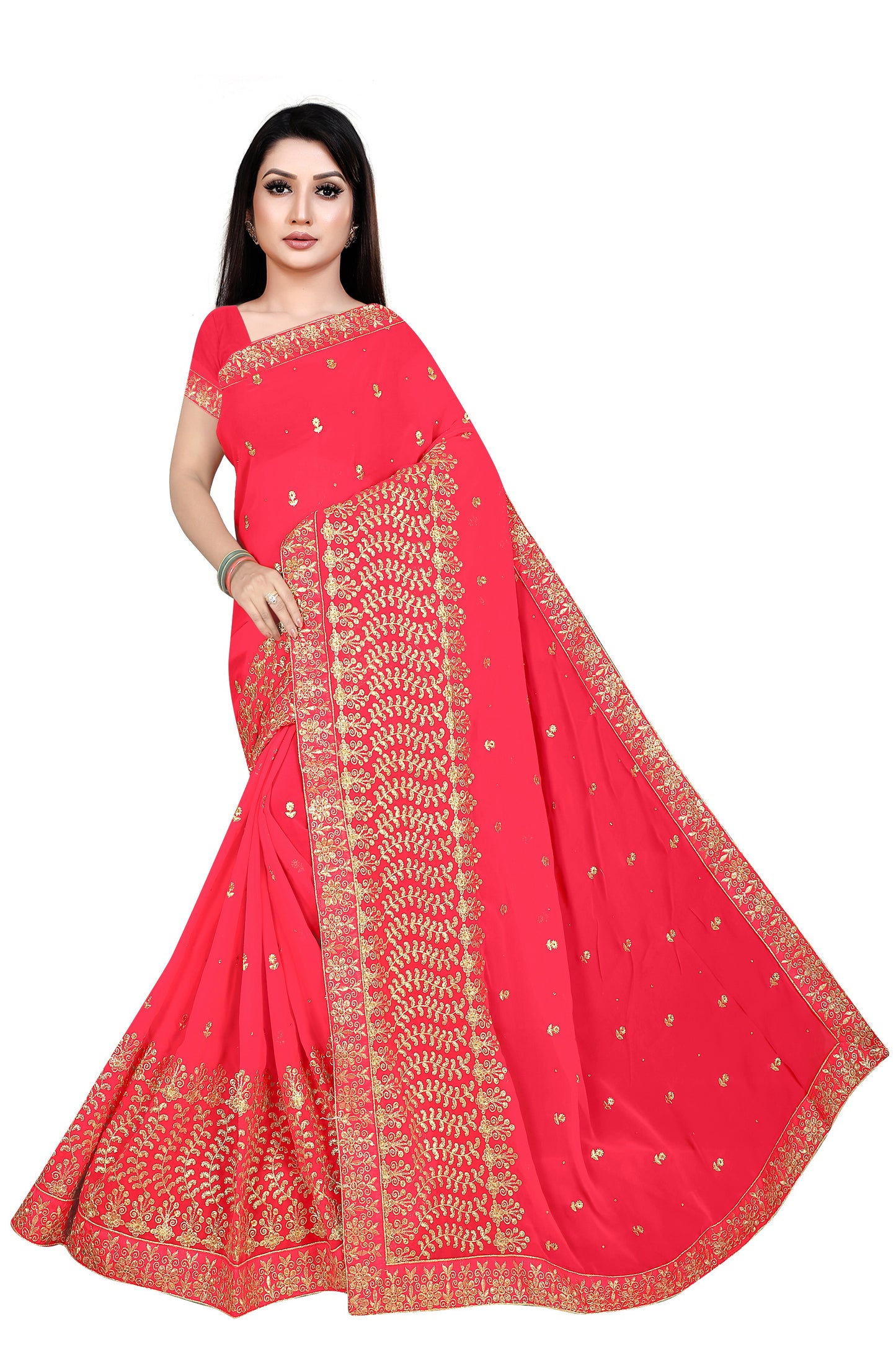 Royal Purple Georgette Embroidered Saree with Zari Work and Sequins