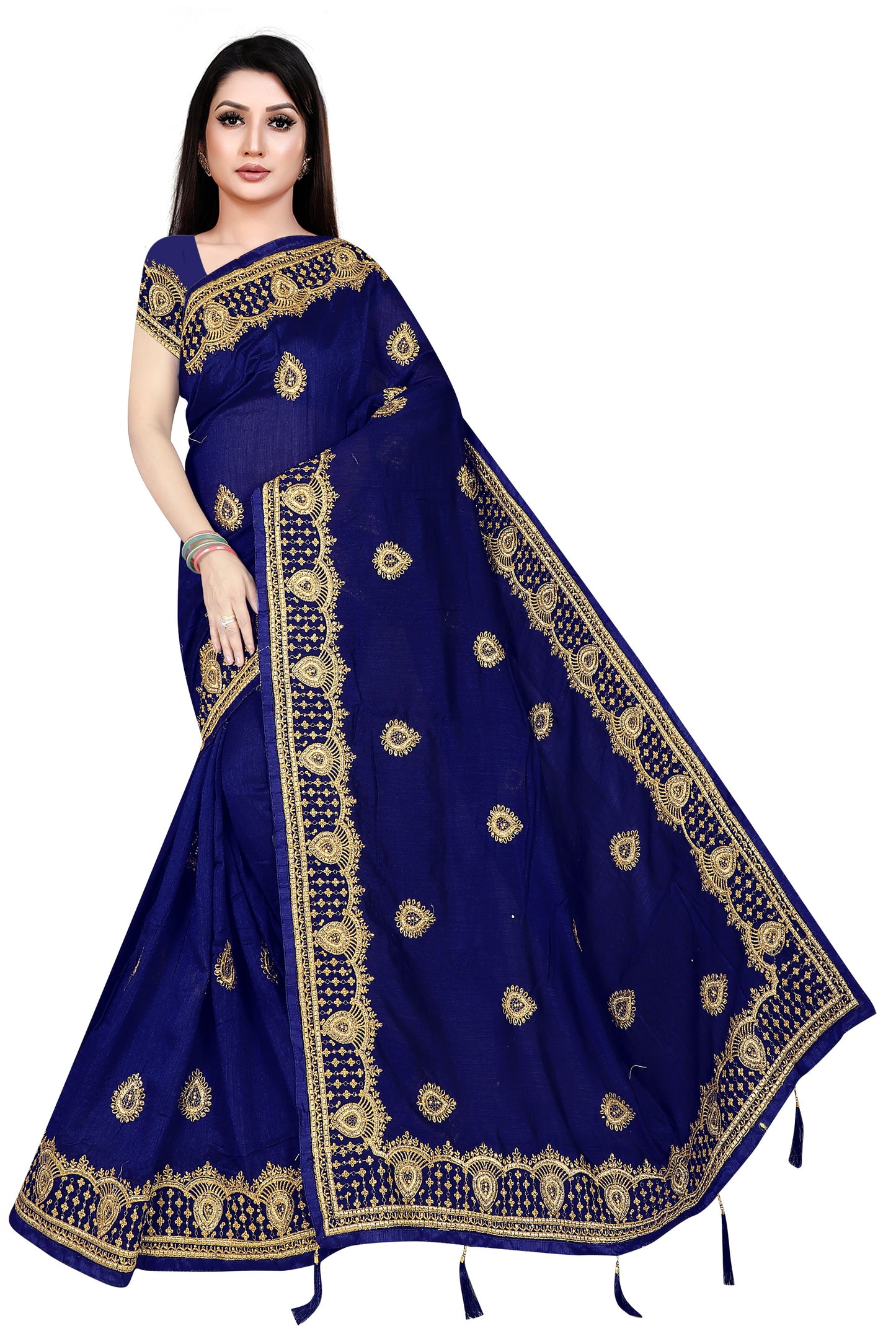 Elegant Maroon Silk Blend Saree with Rich Golden Embroidery