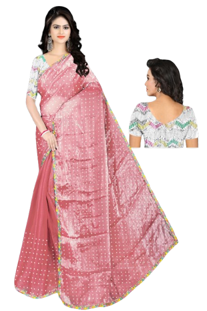 Blush Pink Bandhani Art Silk Saree with Multicolor Border