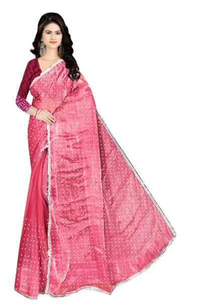 Elegant Pink Bandhani Georgette Saree with Designer Velvet Blouse – JIVI-2 Collection