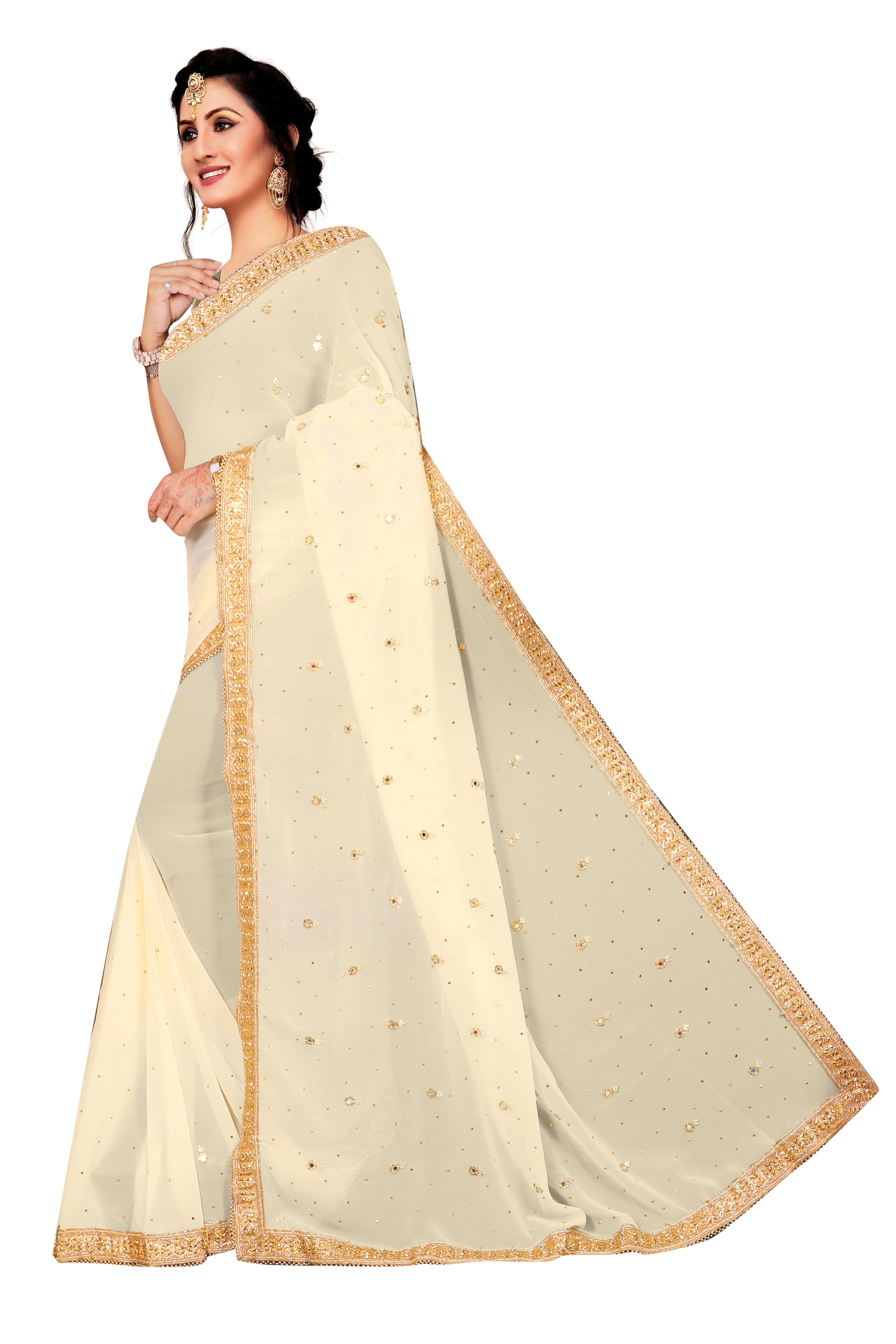 Royal Blue Georgette Saree with Golden Embroidery and Zari Border