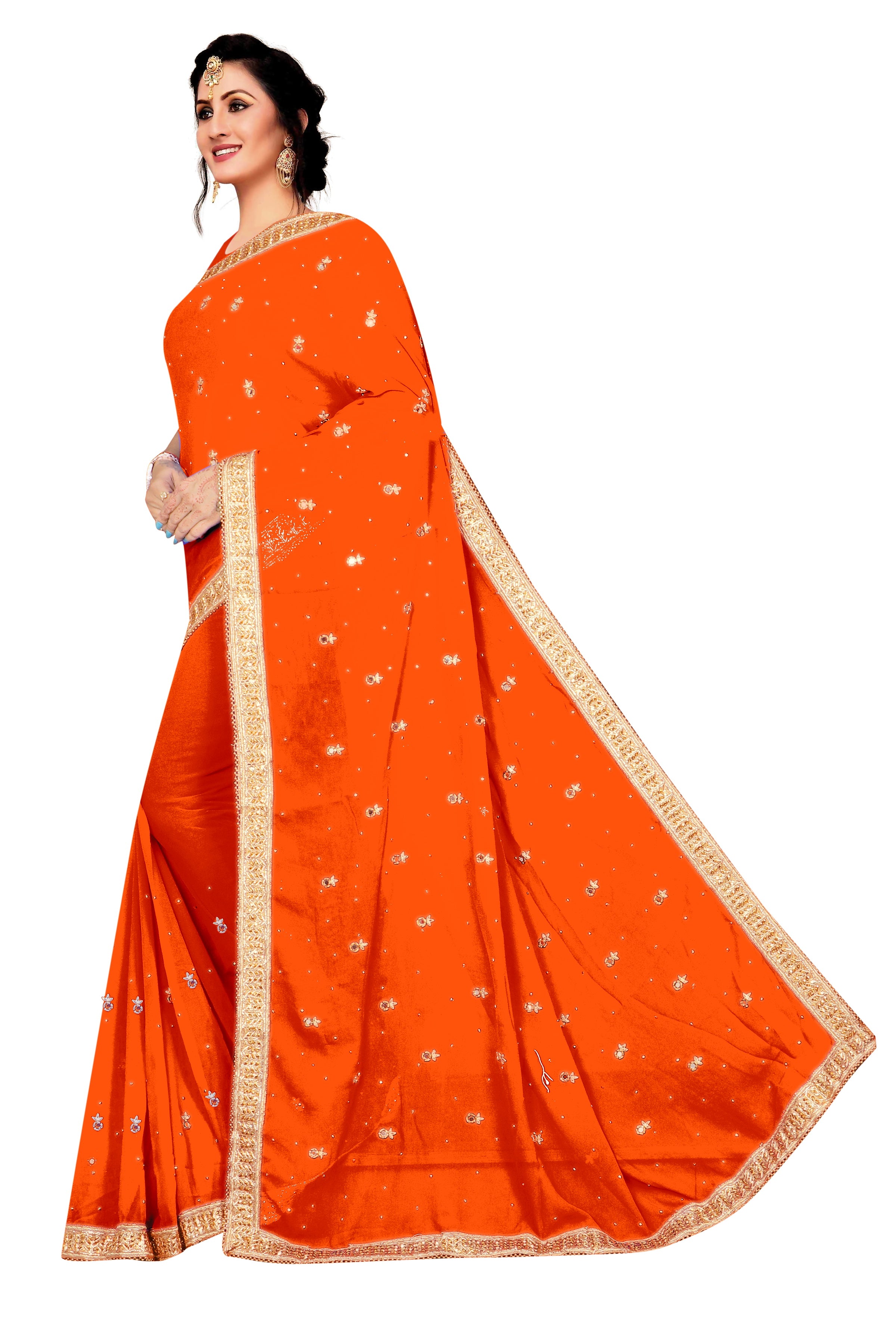 Royal Blue Georgette Saree with Golden Embroidery and Zari Border
