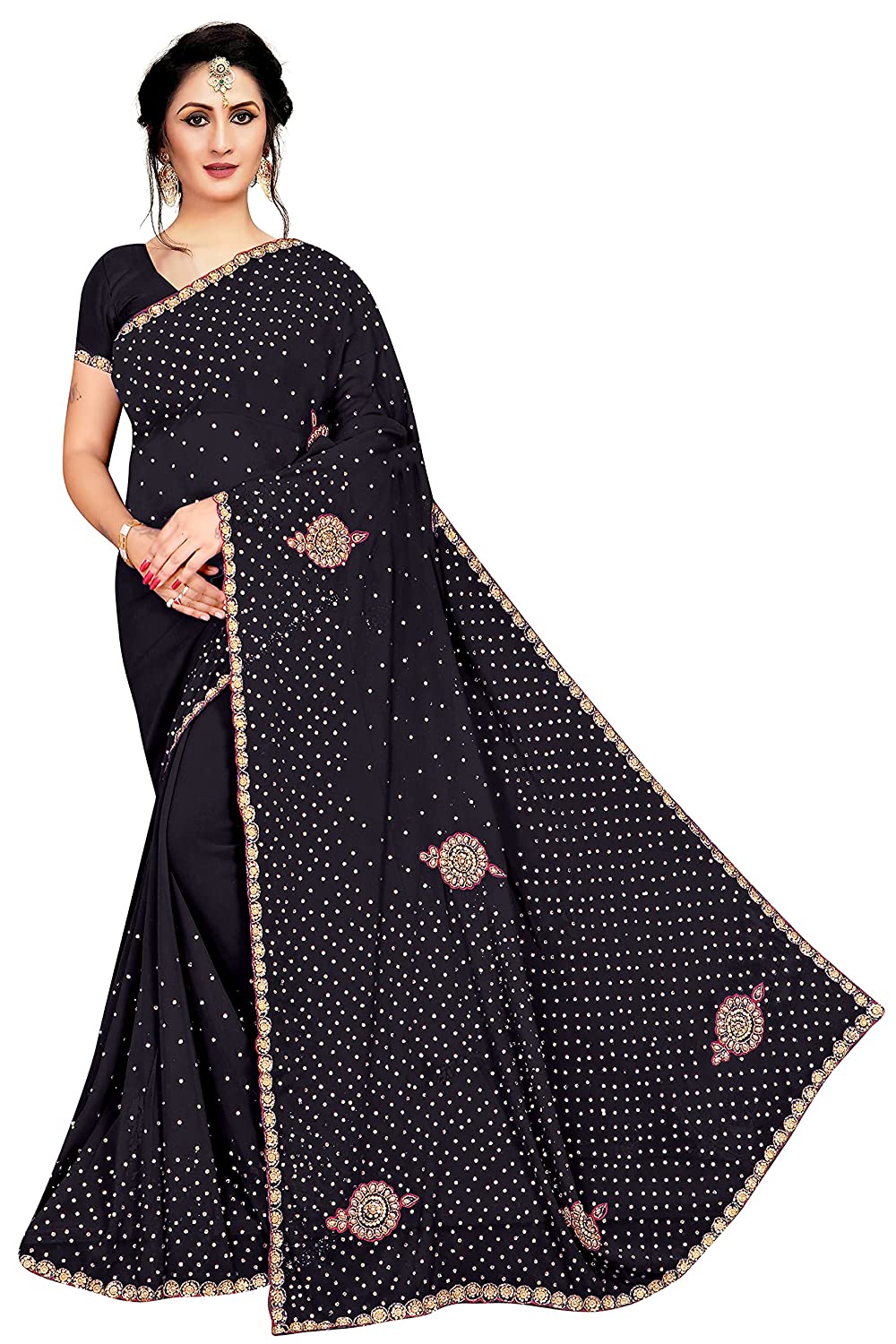 Royal Green Ethnic Saree with Fine Embellishments & Decorative Border"