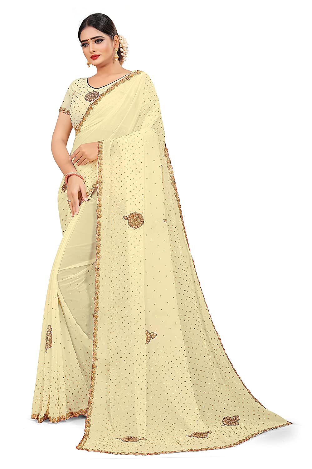 Royal Green Ethnic Saree with Fine Embellishments & Decorative Border