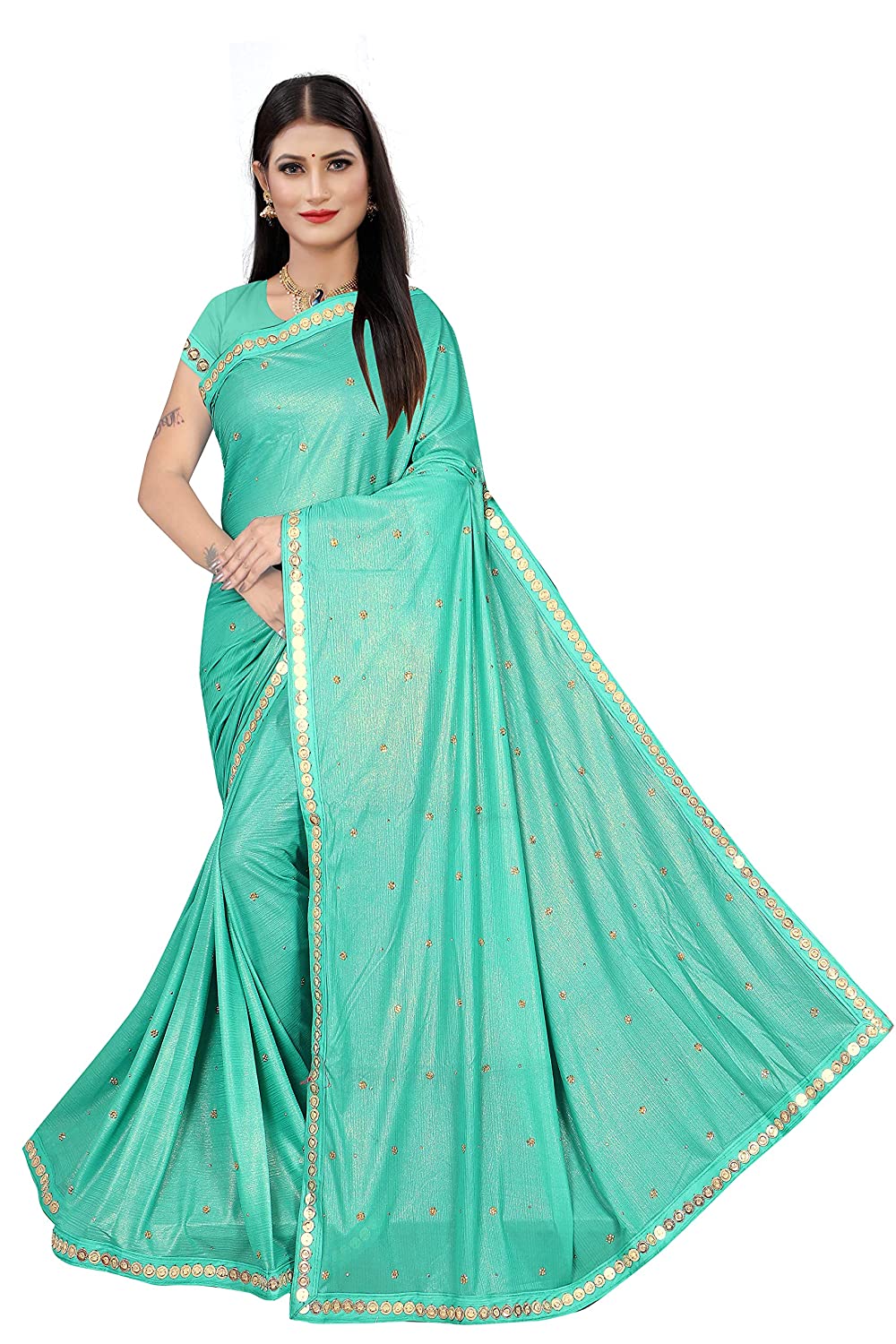 Elegant Orange Georgette Saree with Mirror Work Border