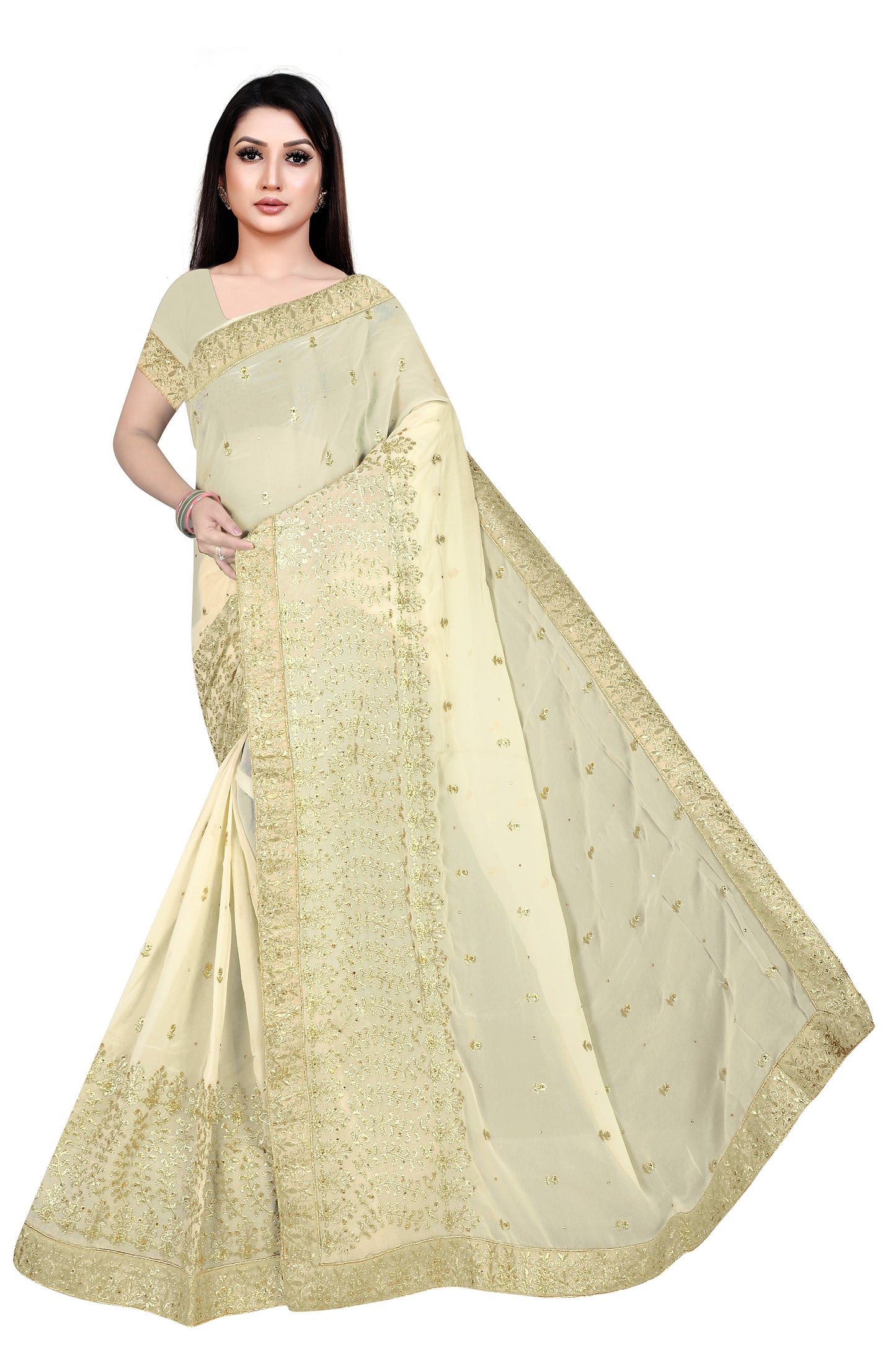 Royal Purple Georgette Embroidered Saree with Zari Work and Sequins