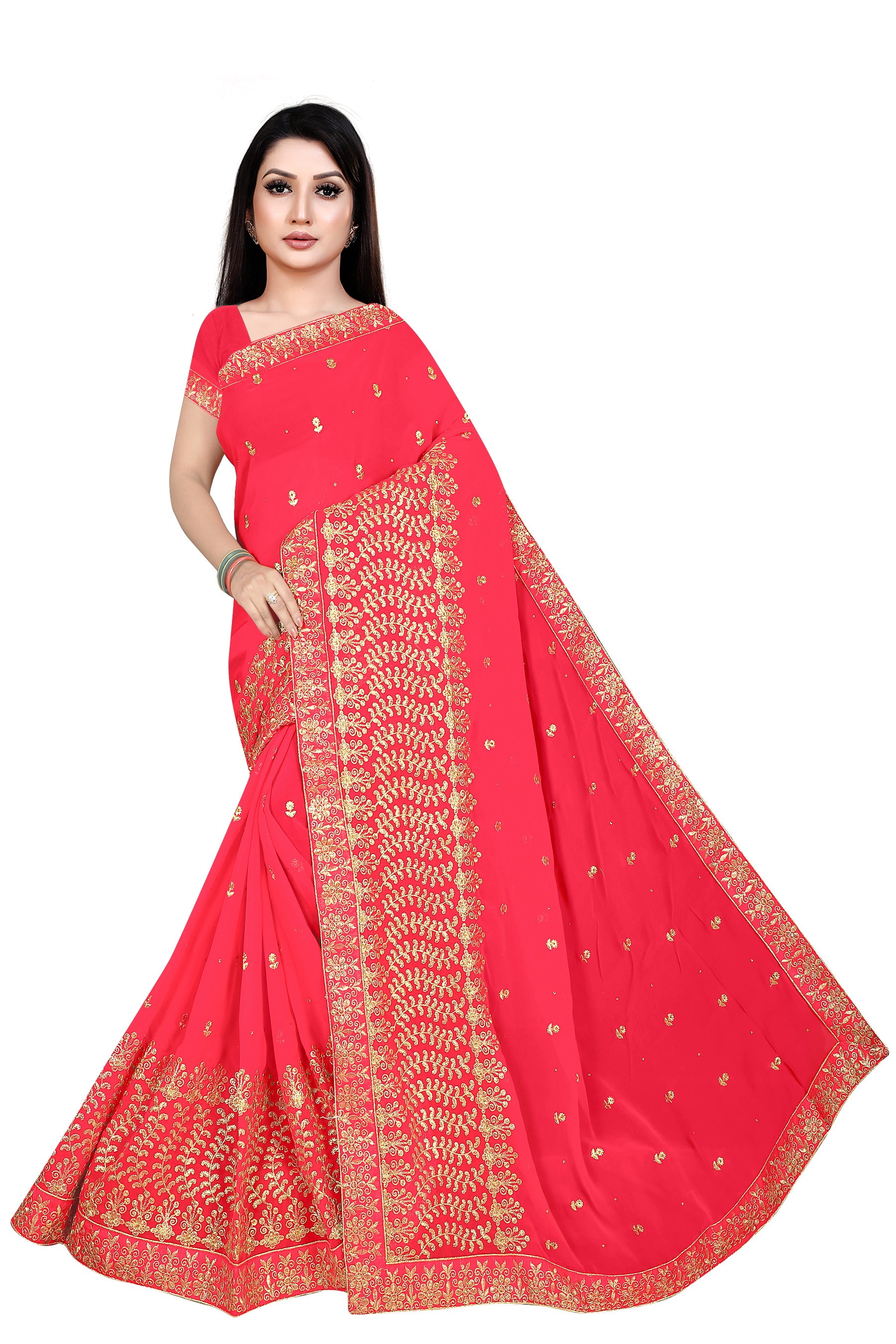 Royal Purple Georgette Embroidered Saree with Zari Work and Sequins