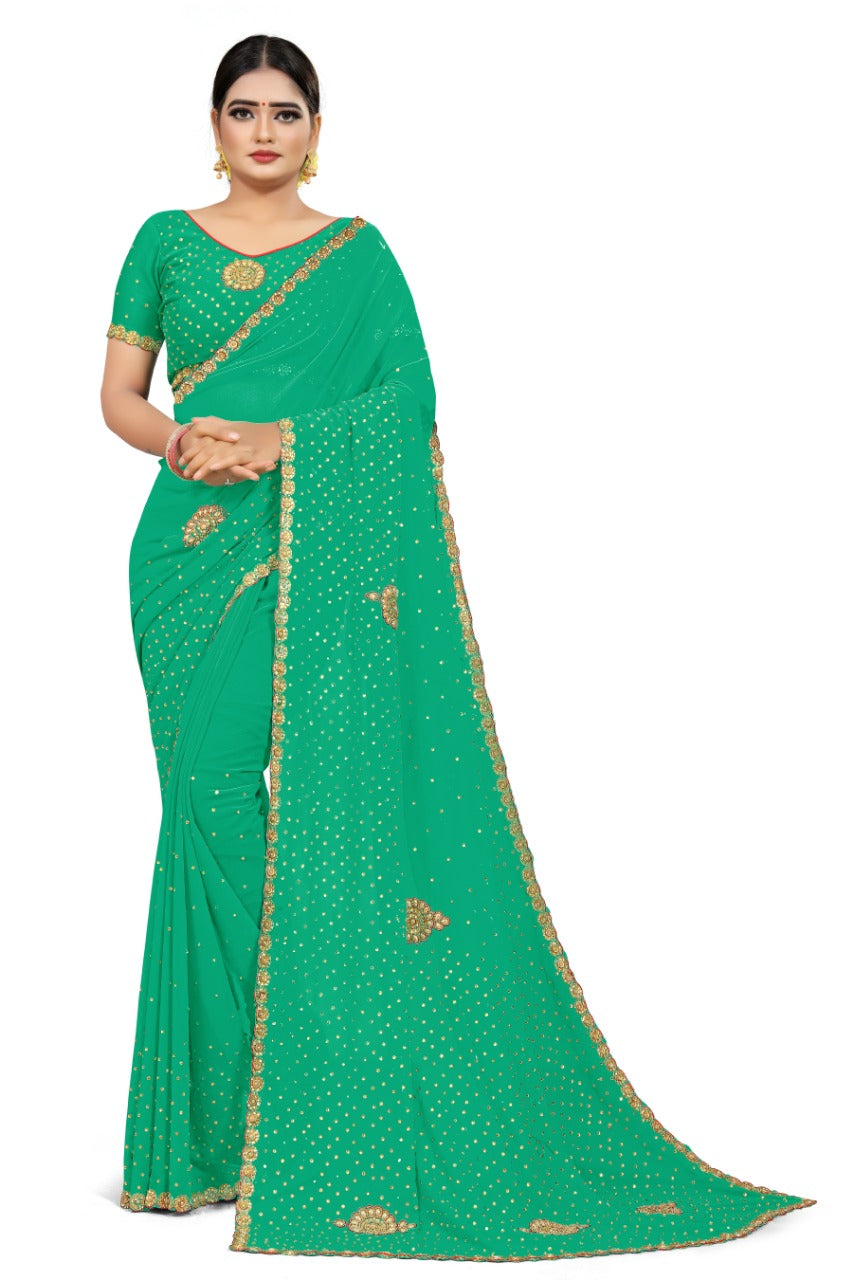 Royal Green Ethnic Saree with Fine Embellishments & Decorative Border
