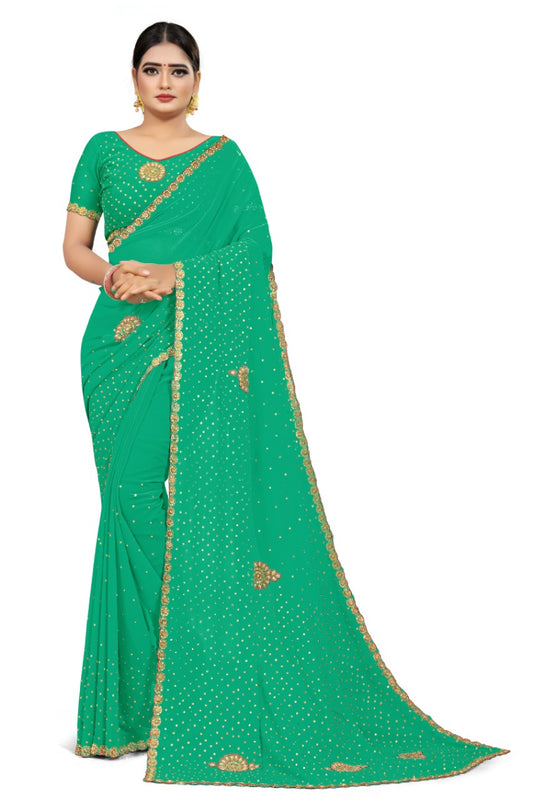 Royal Green Ethnic Saree with Fine Embellishments & Decorative Border"